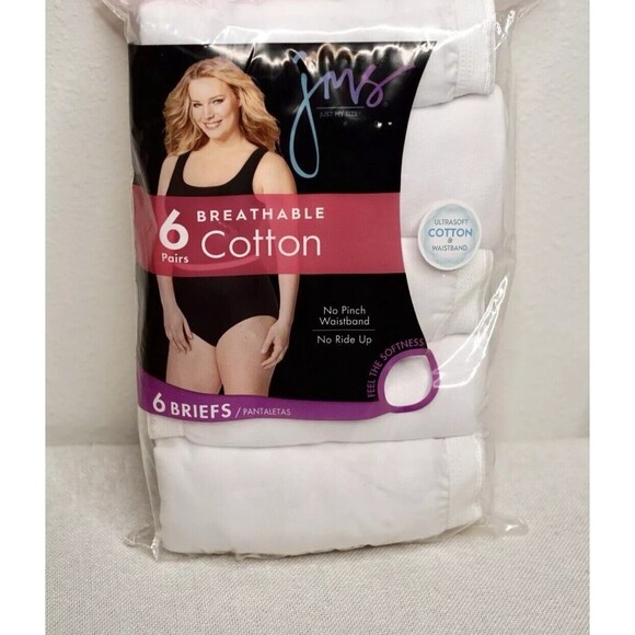 JUST MY SIZE Women's Plus Size 13 Cool Comfort Cotton Brief 6 Pack White - Picture 1 of 2
